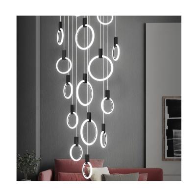 China Nordic Modern Home Decoration Acrylic Hanging Small Led Ring Shape Pendant Lamp High Ceiling Chandelier for sale