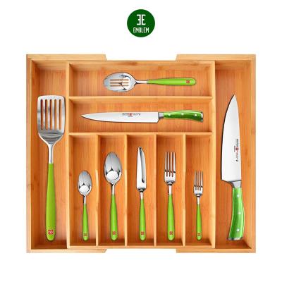 China Sturdy Kitchen Drawer Sustainable Bamboo Cutlery Organizer Adjustable Organizer for Utensils and Flatware for sale