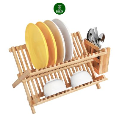 China Sustainable Foldable Bamboo Dish Rack Cross Dish Drainer with Cutlery Basket, Bamboo Dish Drying Rack for sale