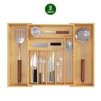 China Viable Adjustable Sturdy Kitchen Drawer Organizer Bamboo Kitchen Drawer Cutlery Organizer For Utensils for sale