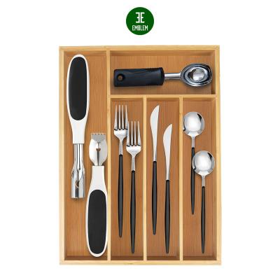 China Viable Kitchen Utensil Drawer Bamboo Cutlery Tray Divided Organizer for sale