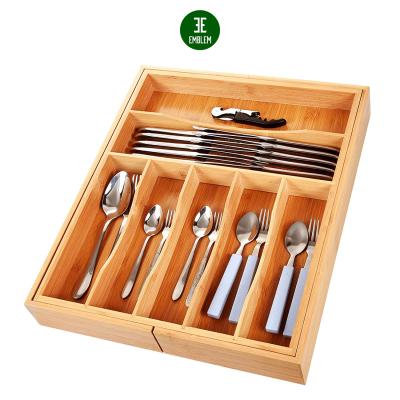 China Viable Natural Adjustable Cutlery Flatware Drawer Bamboo Kitchen Organizer with Knife Block for sale