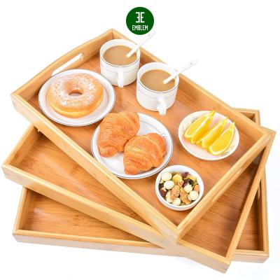 China Bamboo bamboo serving tray, kitchen food tray with handles for sale