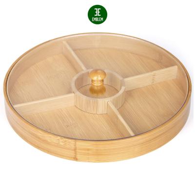 China Bamboo Nuts Storage Tray Fruit Food Serving Tray Fruit Food Serving Dish Veggie Tray Bamboo Tray with 4 Dining Racks for sale