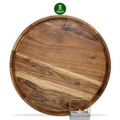 China Large Round Wooden Serving Tray, Large Ottoman Tray for Living Room, Farmhouse Tray for Ottoman for sale