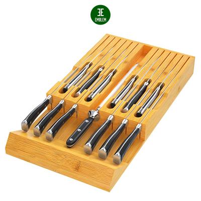 China Viable Bamboo Knife Block Organizer Drawer Insert Holder Storage for Kitchen Steak Knives with 12 Knifeless Slots for sale