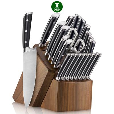 China Sustainable kitchen knife set with wooden block and sharpener, knife block set for sale