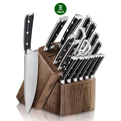 China Sustainable 17-Piece Knife Block Set , Walnut Kitchen Knife Set With Block for sale