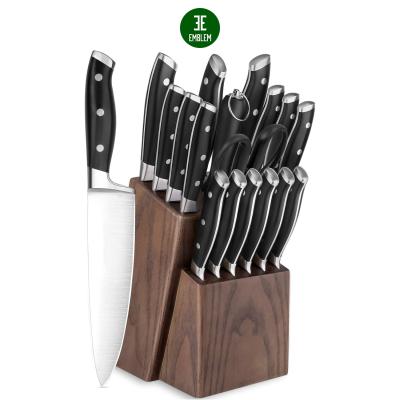 China Sustainable 18-Piece Kitchen Knife Set with Wooden Block, Manual Sharpening for Chef Knife Set, German Stainless Steel for sale