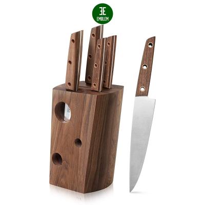 China 6 Piece Viable German Steel Knife Block Set, Walnut Set / Kitchen Knife With Block for sale