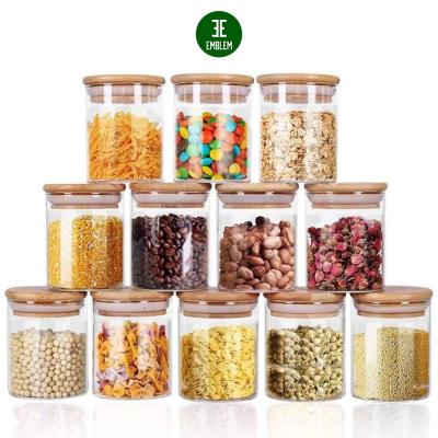 China Sustainable Glass Jars Set 8oz, Yibaodan 12 Set Spice Jars With Bamboo Airtight Lids And Labels, Jar With Bamboo Lid for sale