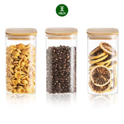 China Viable Glass Canisters With Airtight Bamboo Lid (3 Packs) /Jar With Bamboo Lid for sale