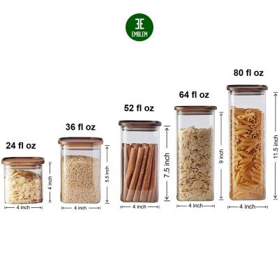 China Sustainable Square Glass Jars With Wooden Lids Set Airtight And Stackable Storage Containers /Jar With Bamboo Lid for sale