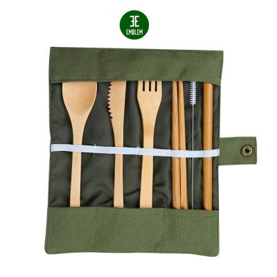 China 6pcs eco-friendly bamboo cutlery set sustainable travel utensils for kids and adults includes bamboo spoon, fork, knife, straw, chopsticks for sale