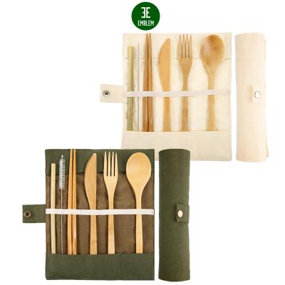 China 2 Sets Sustainable Flatware Bamboo Flatware Set Travel Bamboo Utensils Include Knife Fork Spoon Chopsticks Reusable Straws (White and Green) for sale