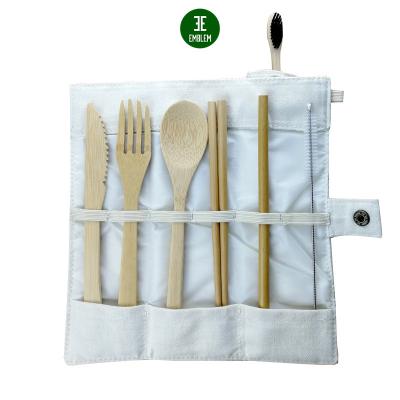 China Travel Sustainable Bamboo Utensils Set Include Knife Fork Spoon Chopsticks Reusable Straws, Bamboo Cutlery Set for sale