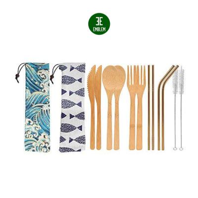 China 2 Sets Sustainable Bamboo Cutlery Set Travel Bamboo Utensils Reusable Bamboo Utensils With Case for sale