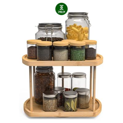 China Sustainable Kitchen Spice Rack Organizer for Cabinet Turntable, 2 Tier Jar Bottle Counter Countertop Storage Seasoning Shelf for sale