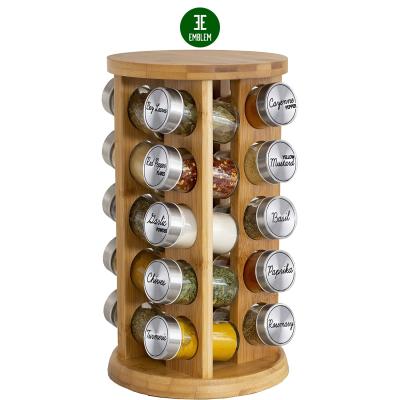 China 20 Spice Filled Viable Bamboo Revolving Spice Rack, Rotating Spice Rack Shelf Standing Rack for sale