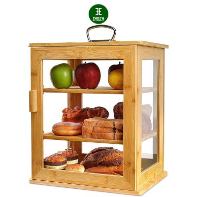 China Freshness Preservation Large 3 Layer Bread Box For Kitchen Countertop - Portable Bread Box Bamboo With All Clear Windows And Adjustable Shelves for sale