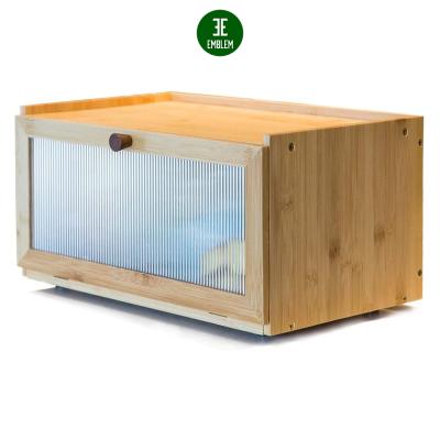 China Freshness Keeping Bamboo Bread Box For Kitchen Counter Farmhouse Bread Box Bamboo With Window Bread Holder for sale