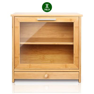 China Freshness Keeping Bread Bin Natural Bamboo, Bread Bin For Kitchen Countertop 2 Layer Bread Storage Bin With Clear Front Window And Tool Puller for sale