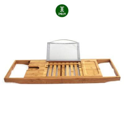 China Sustainable Expandable Bamboo Bath Tray With Book , Wine Rack Premium Bamboo Tub Caddy Trays For Loved Ones for sale