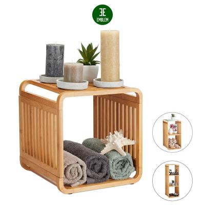 China Sustainable Natural Square Round Slim 3 Tier Bathroom Shelf Rack For Toiletries, Plants for sale