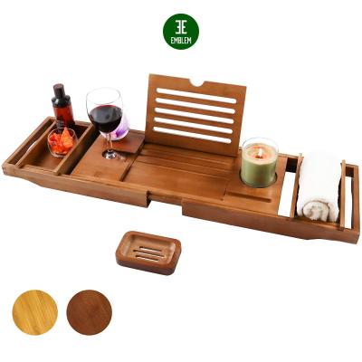 China Sustainable Expandable Cart Tray, Bamboo Cart Tray, Bamboo Tub Caddy Tub Trays for sale