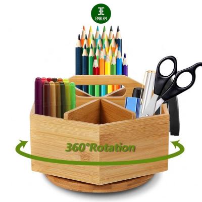 China Organize and Store a Wide Variety of Dots 360 Degree Rotating Bamboo Art Supply Organizer for Marker Brush in Office and Classroom for sale