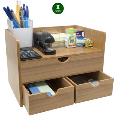 China Organize and Store a Wide Variety of Items 3 Tier Desk Natural Bamboo Organizer with 3 Drawers for Office Supplies, Vanity, Kitchen and Office Home for sale