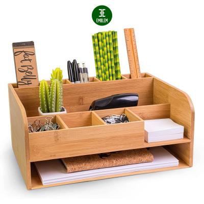 China Organize and Store a Wide Variety of Items Desk Bamboo Wooden Organizer with File Organizer for Office Supplies Storage and Desk Accessories for sale