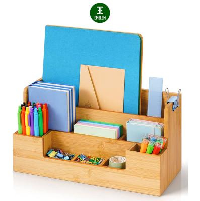 China Organize and Store a Wide Variety of Items Desk Bamboo Organizer with Handle, Office Supplies Desk Organizers and Accessories for sale