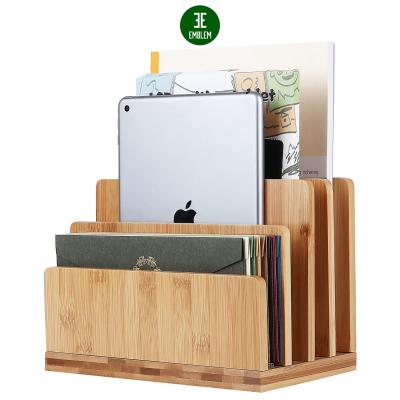 China Organize and Store a Wide Variety of Dots 100% Bamboo Desk File Mail Organizer, Stahala 4 Slots Wooden File Sorter Desk Rack for sale