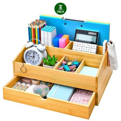 China Organize and Store a Wide Variety of Items Office Bamboo Wooden Organizer with Drawer, Multi-Function File Desk Organizer with Pen Holder, Office Wooden Organizers for sale