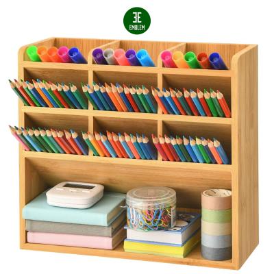 China Organize and Store a Wide Variety of Items Bamboo Pen Organizer, Pencil Pen Holder with 9 Compartment Storage for sale