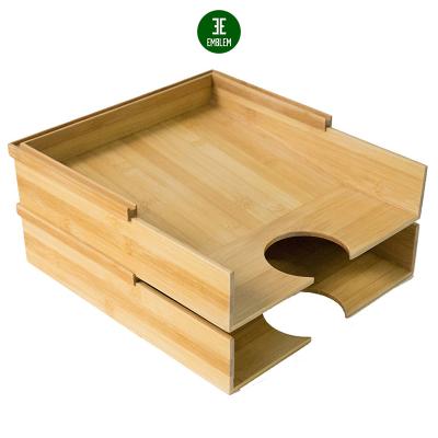 China Store Papers 2 Pieces Stackable Bamboo Paper Tray Office Organizer for sale