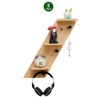 China Sustainable Wall Mounted Bamboo Wooden Hook Rack And Hook Rack With Hooks And 3/4 Metal Shelf for sale