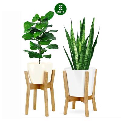 China Expandble Bamboo Plant Stand Lacquer Flower Bamboo Wood Mid Century Indoor Plant Stand for sale