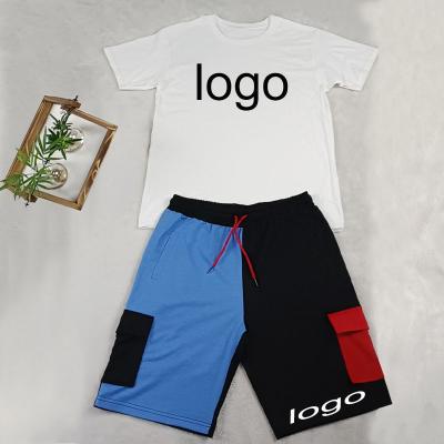 China New Men's Breathable Color Custom Logo Summer T-shirt Streetwear Patchwork Multicolor T-shirt Shorts 2 Piece Pants Set Man Suit for sale