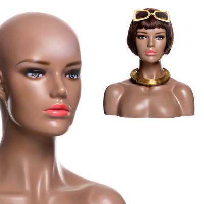 China Wholesale Plastic Stand Mannequin Head With Shoulder Female Mannequin Head for sale