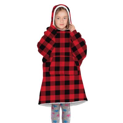 China 2021 Anti-Pull Design Plaid Hoodie Kids Oversized Warm Wearable Blanket Sweatshirt Hooded Children Women for sale