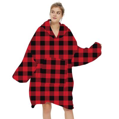 China Wholesale Anti-pulling warm fuzzy plaid oversized hoodie, wearable TV blanket, hoodie blanket for aldult for sale