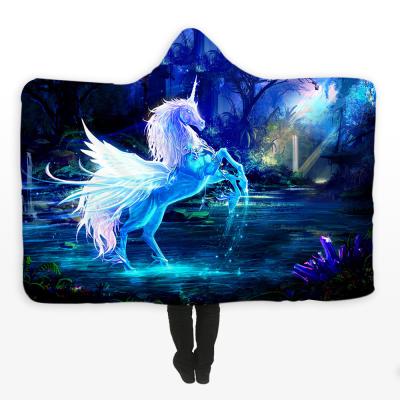 China 2021 Anti-pull printing sherpa warm embroideryunicorn hooded blanket, Halloween hooded coat, hoodies blanket for kids for sale