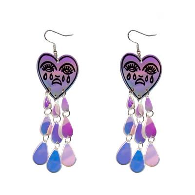 China TRENDY Trendy Heart Crying Face With Teardrop Clasps Long Drop Dangle Acrylic Earrings For Women Charm Statement Earrings for sale