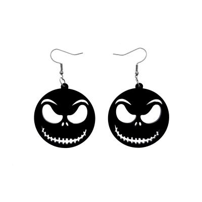 China TRENDY Black Round Skeleton Evil Smile Dangle Earrings For Women Black Mirror Skull Halloween Horror Acrylic Earrings 2021 for sale