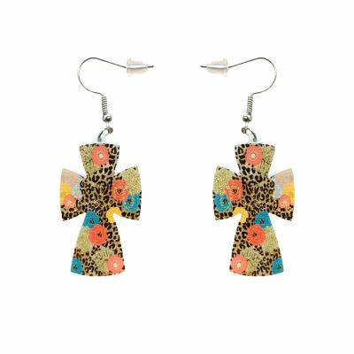 China Vintage Korean Flowers with Leopard Print Cross Acrylic Drop Earrings for Women Vintage Flowers Dangle Earrings for sale