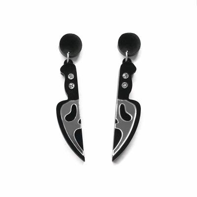 China Skull Punk Creative Black Knife Stud Ghost Acrylic Earrings Face Halloween Party Earrings For Girls for sale