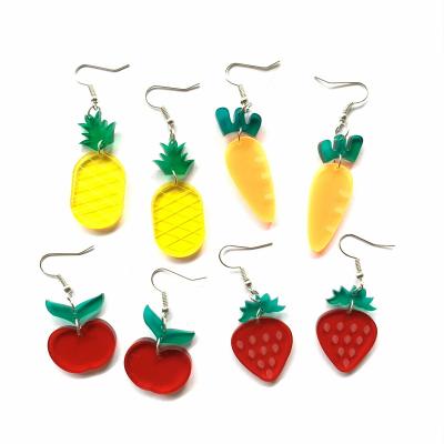 China Cute Cute Red Strawberry Fruit Yellow Pineapple Color Transparent Acrylic Orange Carrot Dangle Earrings for sale