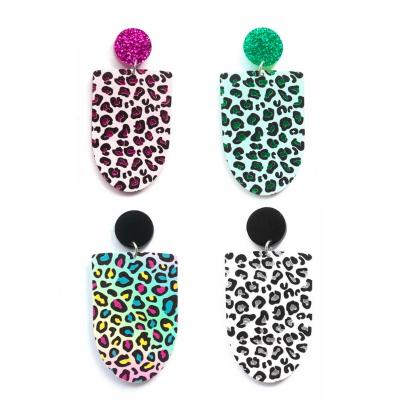 China TRENDY Geometric Print Trendy Colorful Semicircle Leopard Glitter Rainbow Acrylic Stud Earrings For Women for sale